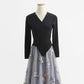 New long skirt fairy mesh embroidery temperament French small black skirt  2198