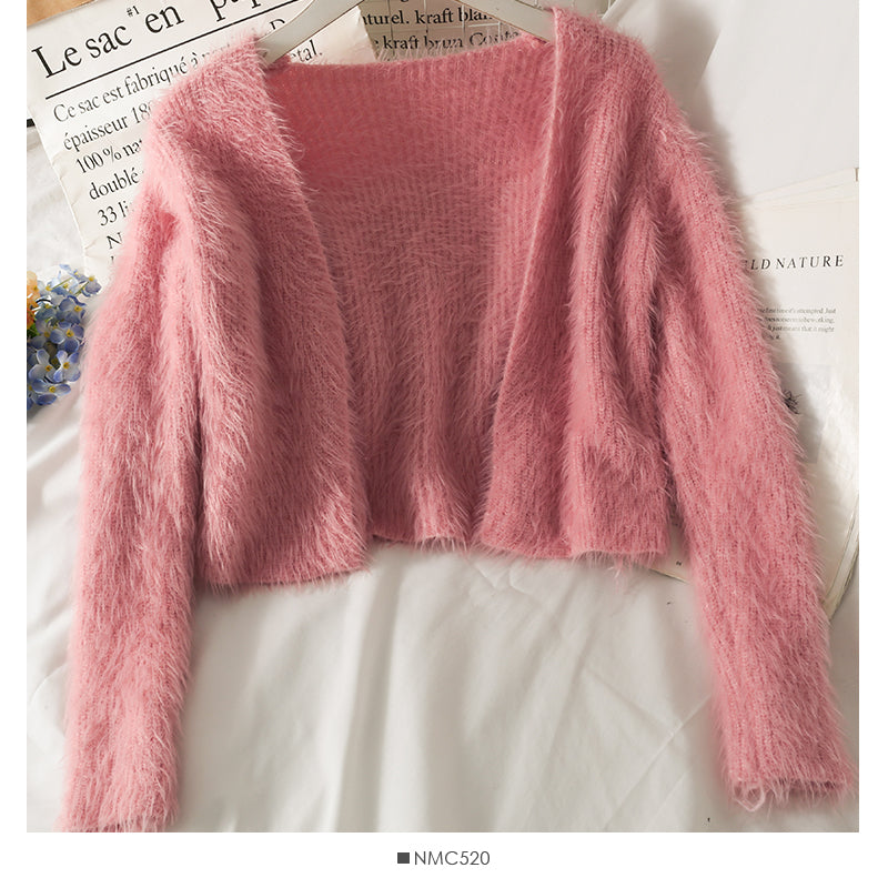 Slim cardigan long sleeved sweater with suspender vest inside  1695