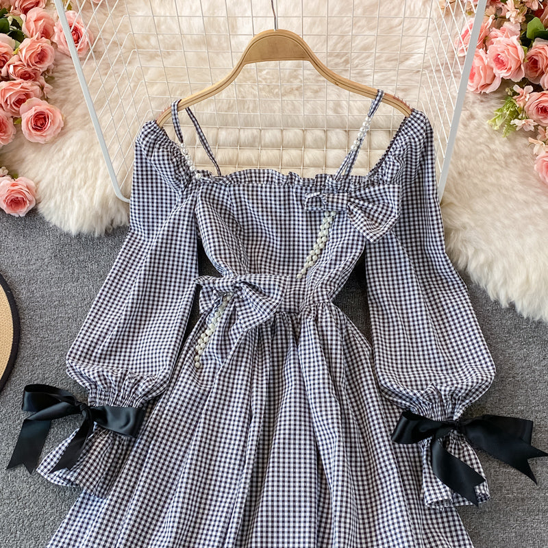 Sub suspender square neck dress flower bud puffy short skirt  3094