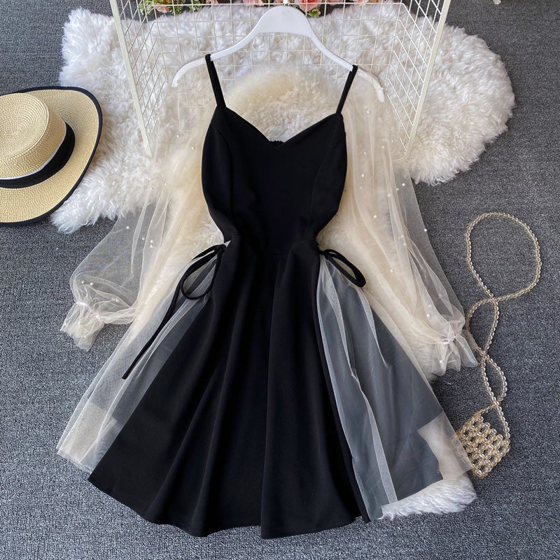 Low cut stitched mesh Beaded A-line skirt  2726