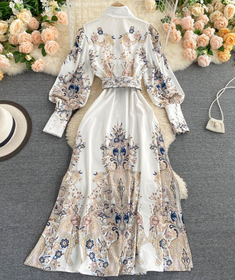 A line printed long dress women's dress  1334