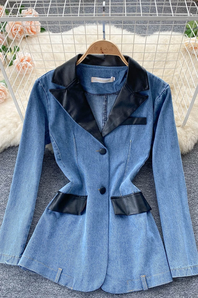 Denim coat women's waist closing thin coat  1525