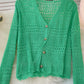 Knitted cardigan Vintage Crochet cut-out sunscreen long sleeve  1586