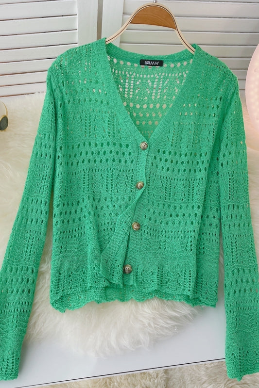 Knitted cardigan Vintage Crochet cut-out sunscreen long sleeve  1586