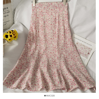 Jupe décontractée taille haute à imprimé floral rétro de style Hong Kong 2637
