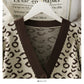 Korean retro color matching leopard three button cardigan women's sweater  1947