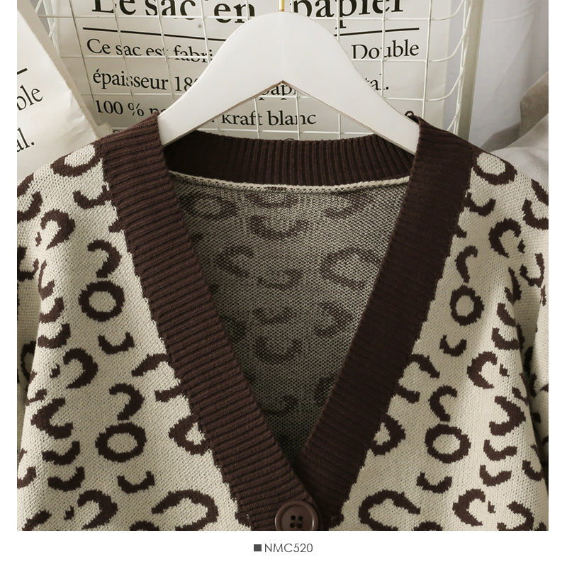 Korean retro color matching leopard three button cardigan women's sweater  1947