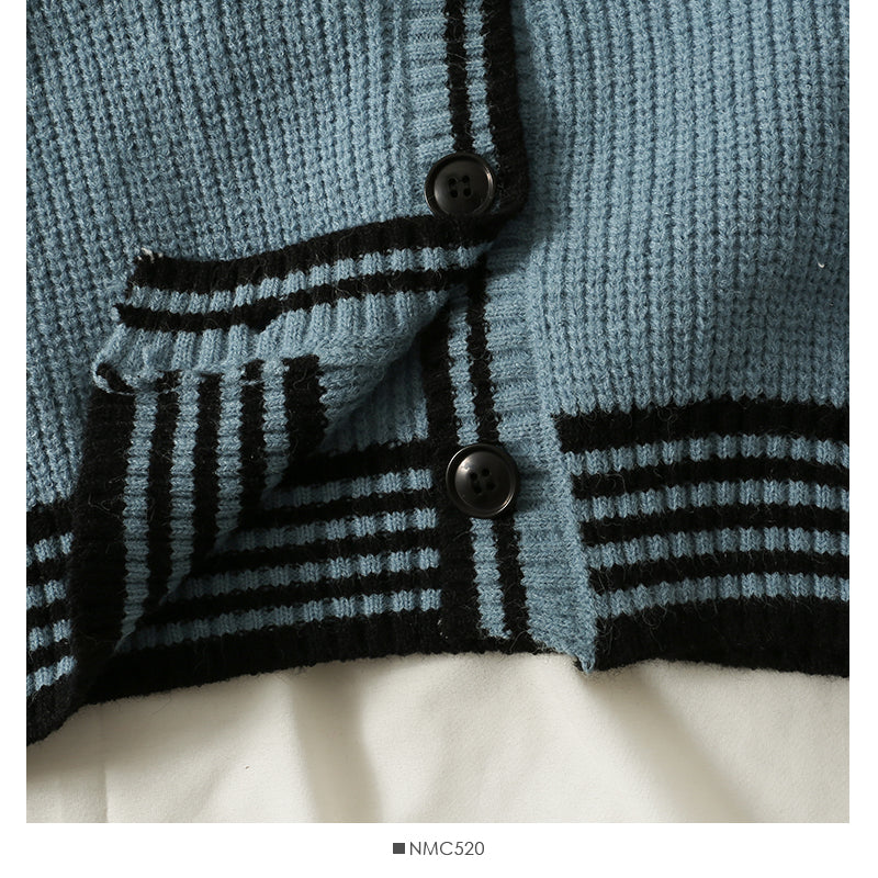 Korean stripe large lapel single breasted short cardigan sweater  2051
