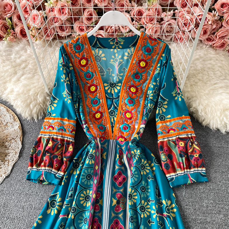 Heavy industry embroidery V-neck Decor dress  3187