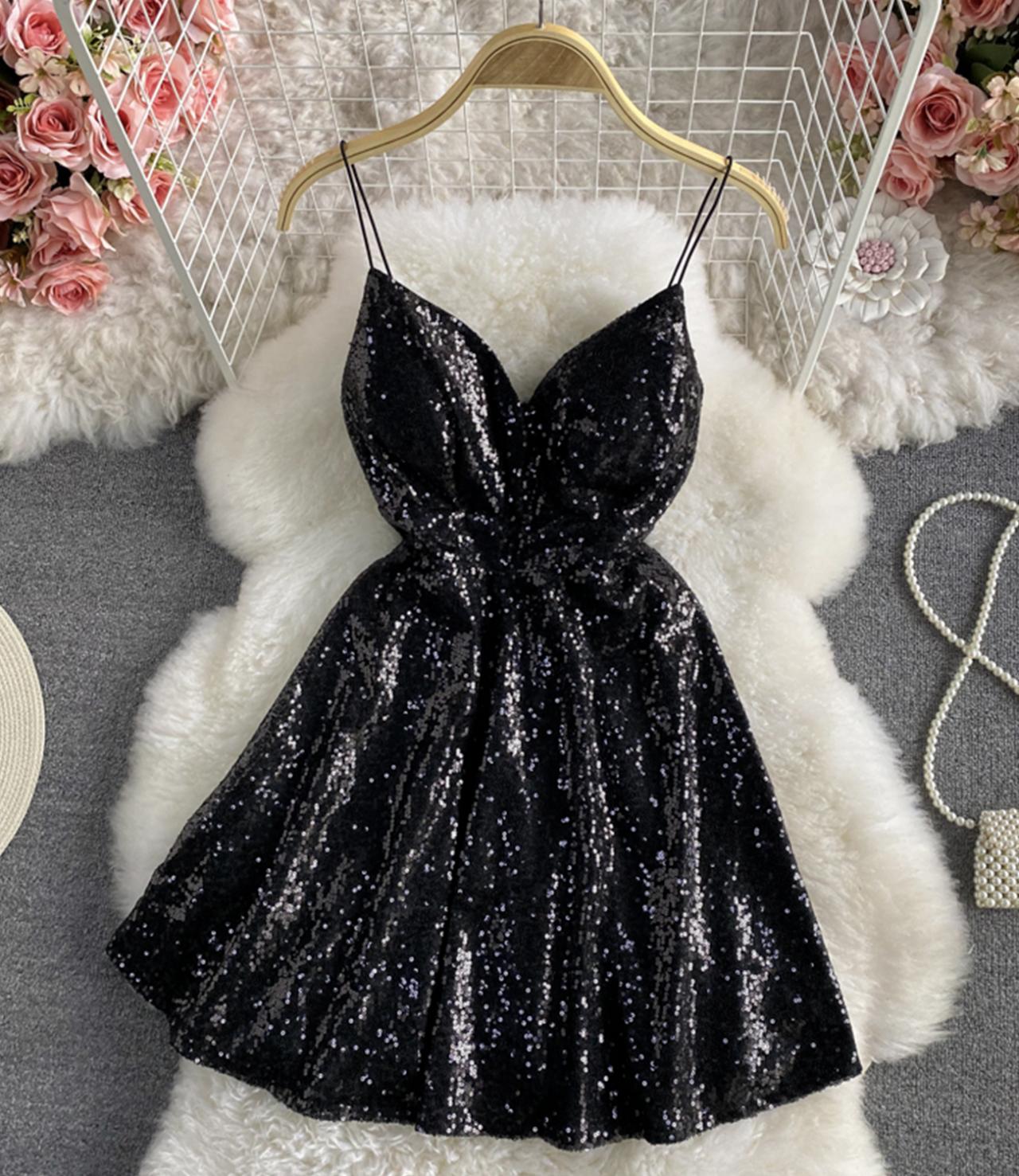 Cute A line sequins short dress  1319