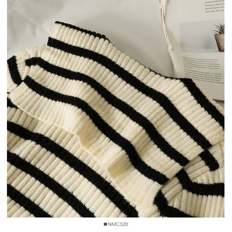 Korean stripe slim slim Lapel long sleeve sweater for women  2065