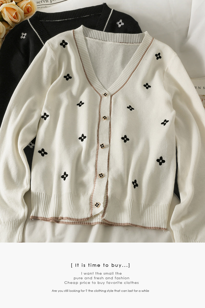 Hong Kong Vintage single breasted embroidered loose and thin sweater  1843