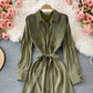 Loose and slim medium length single breasted Lapel dress  3245