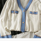 Han Fan stitched three button cardigan long sleeve sweater female  1820