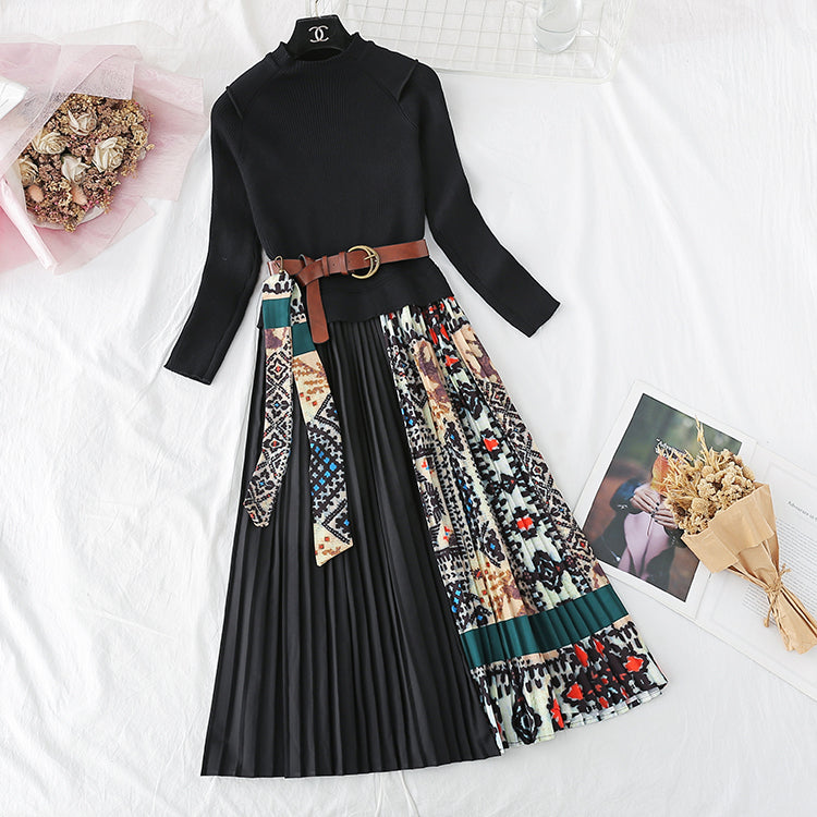 Knitted dress new women's autumn and winter French Retro  2134