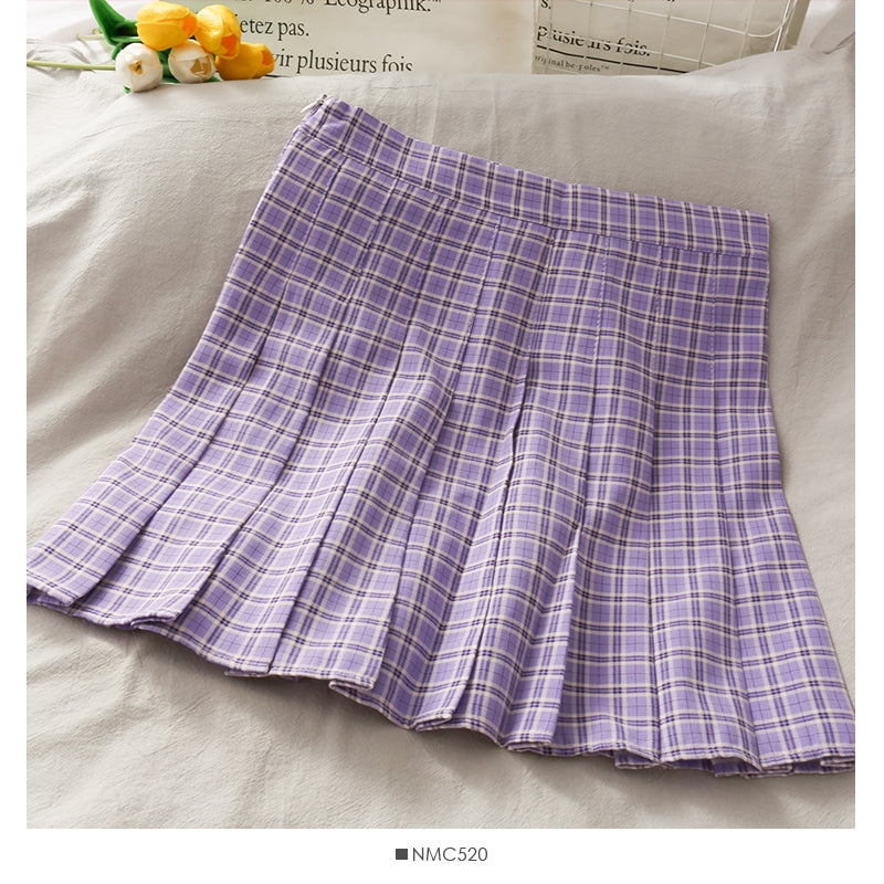 Small fresh Plaid pleated skirt women's sweet college style  2633