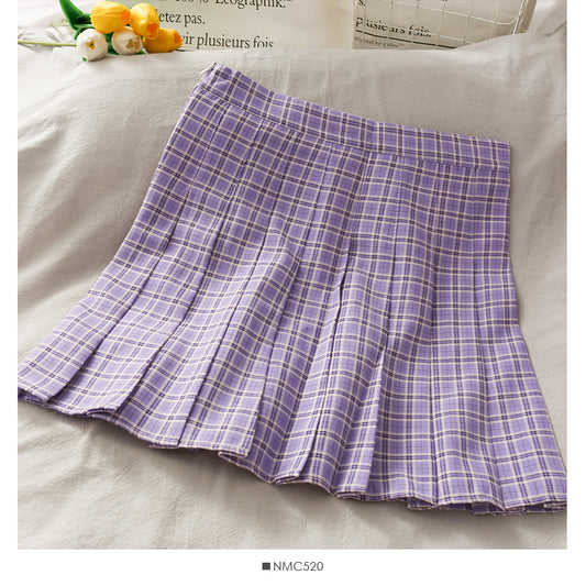 Small fresh Plaid pleated skirt women's sweet college style  2633