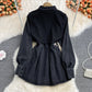 Slim waist, fake two waistcoats, lapel denim dress  3116