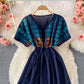 Embroidered V-neck cotton linen dress  3078
