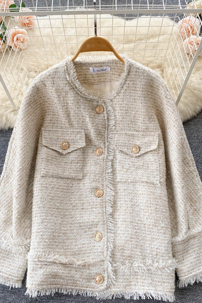 French small fragrant wind tweed coat autumn and winter celebrity temperament versatile top  1562