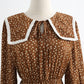 New autumn retro waist slim doll collar coffee floral skirt lace up skirt  2328