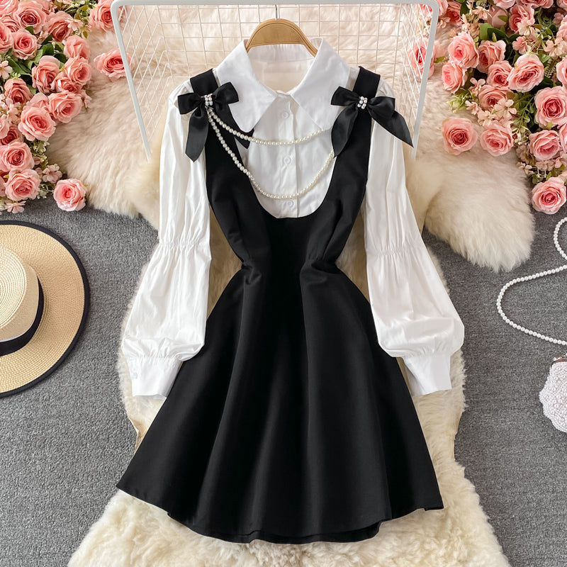French retro girl bow dress  3002