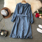 Rüschen-Schnürkleid mit Rundhalsausschnitt und hoher Taille 3398