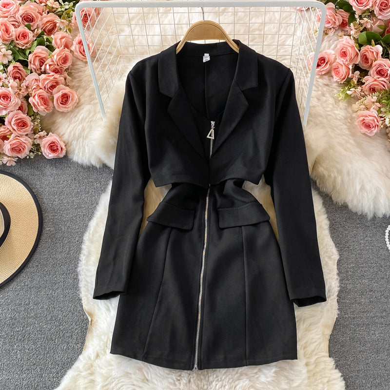 Celebrity temperament suit skirt slim and slim zipper design  2921