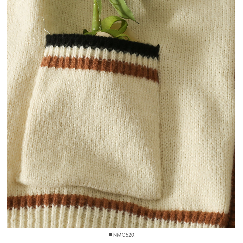 Sweater women's striped low neck single breasted cardigan over top  1984