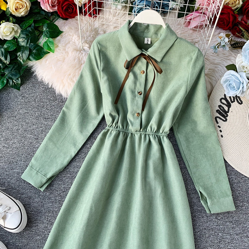 French retro super fairy waist skirt core velvet shirt dress  3401