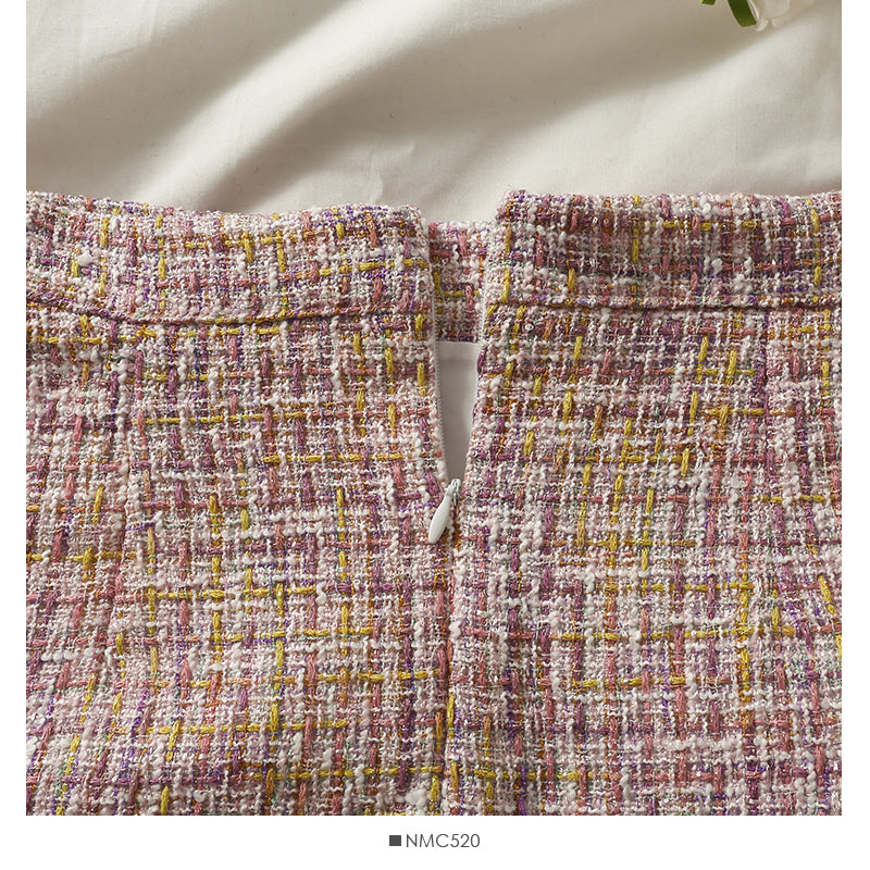 Hong Kong style retro Plaid tweed nail bead high waist hip wrap skirt female  2539