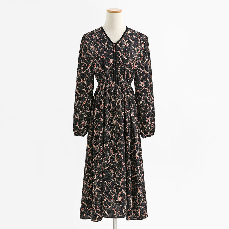 French retro minority temperament gentle wind long sleeve Floral Dress  2254