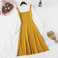 New French retro color matching college slim bottomed sweater long skirt  2424