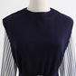 Temperament striped shirt knitted vest two-piece suit dress  2278