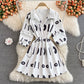 V-neck lettered print dress gentle wind waist sweater skirt  3113