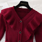 Ruffle lace up waist slim red dress  2184