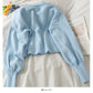 Sweater female small short two button long sleeve sweater  1880