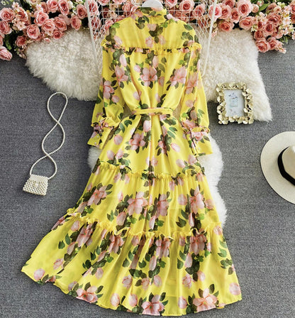 Gelbes Blumenkleid in A-Linie 1307