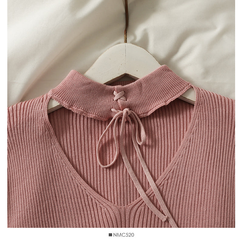 Korean bow tie tie hanging neck tight long sleeve cover  2048