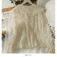 Lace bottomed shirt with vertical stripe knit vest  1714