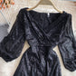 Celebrity light luxury Sequin short high-end V-neck dress  3068