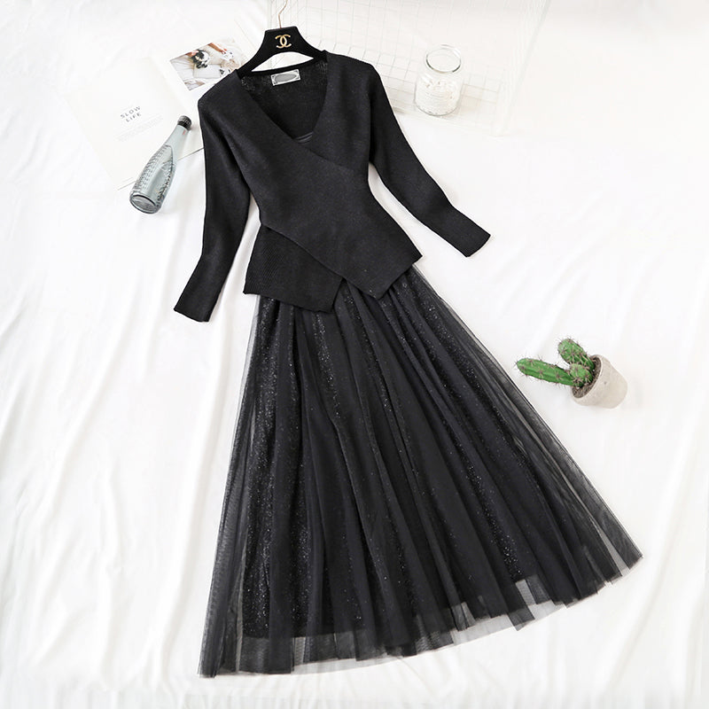 Small fragrance suit skirt mesh dress women's Victorian retro skirt French  2353