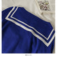 Striped single breasted Navy neck loose knit women's shirt  2063