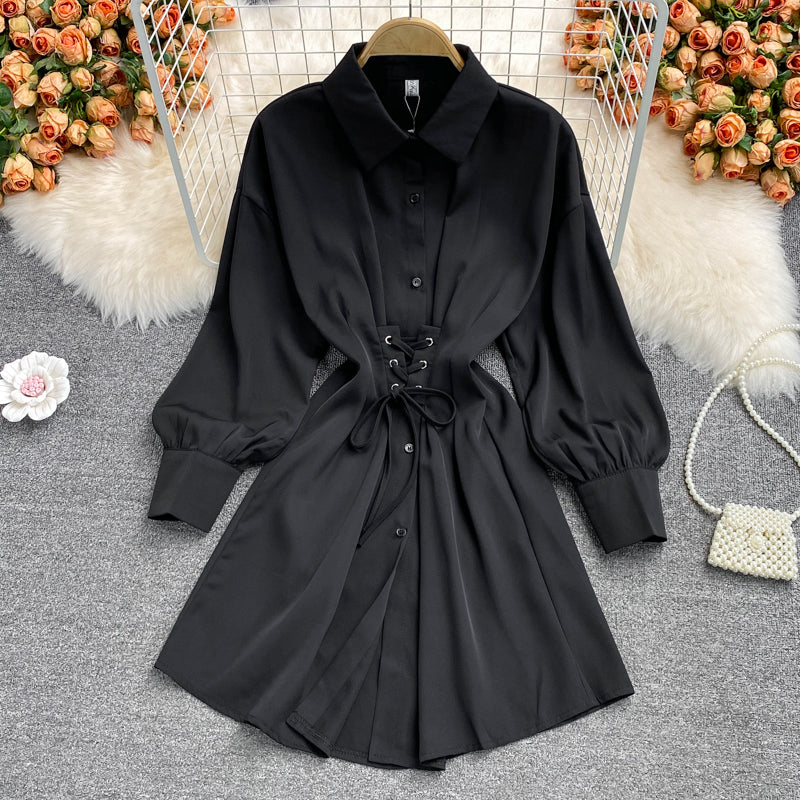 Women's waist closing temperament thin Lapel dress  2863