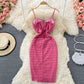 Lace dress feminine elegant split rose powder  2774