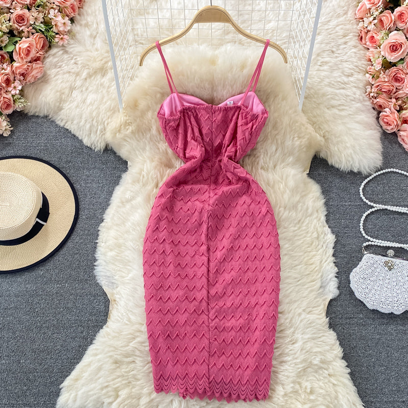 Lace dress feminine elegant split rose powder  2774