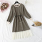 New French Vintage Plaid long sleeve waist closing slim skirt  2293
