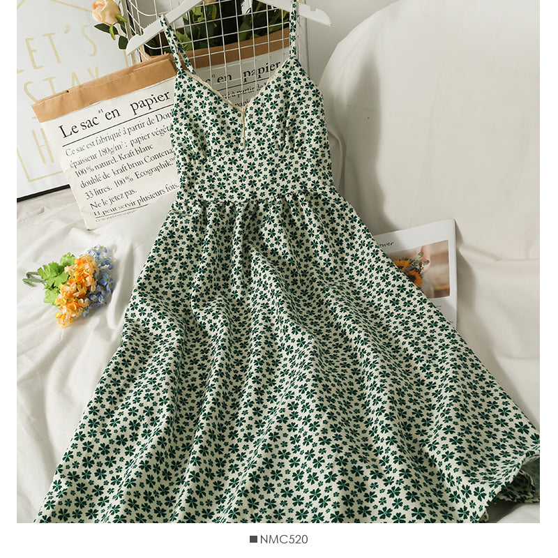 Retro floral waist slim high waist open back suspender skirt  2698