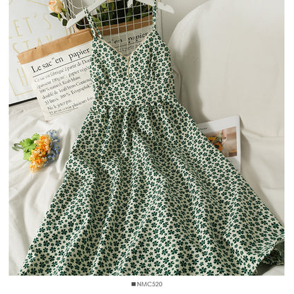 Retro floral waist slim high waist open back suspender skirt  2698
