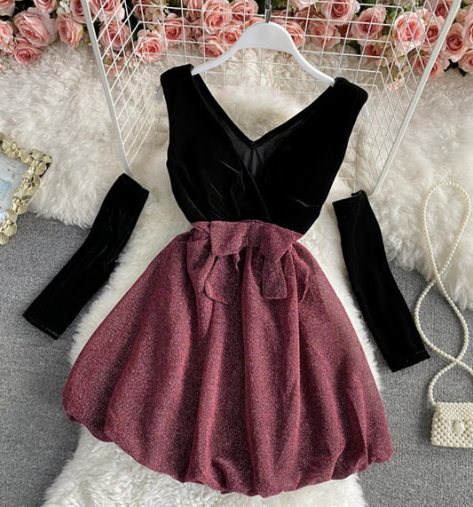 Cute v neck short dress fashion dress  1321